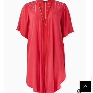 🆕RED CRINKLED GAUZE CROCHET INSET KIMONO